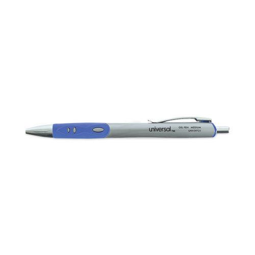 Image of Universal Comfort Grip Gel Pen, Retractable, Medium 0.7 mm, Blue Ink, Gray/Blue/Silver Barrel, Dozen