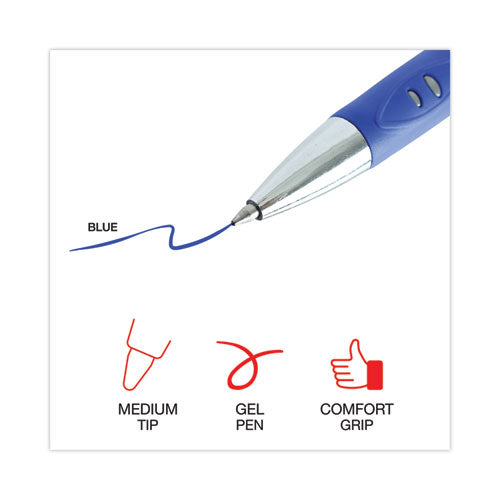 Image of Universal Comfort Grip Gel Pen, Retractable, Medium 0.7 mm, Blue Ink, Gray/Blue/Silver Barrel, Dozen