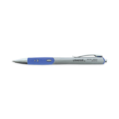 Image of Universal Comfort Grip Gel Pen, Retractable, Medium 0.7 mm, Blue Ink, Gray/Blue/Silver Barrel, Dozen