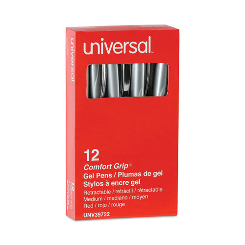 Image of Universal Comfort Grip Gel Pen, Retractable, Medium 0.7 mm, Red Ink, Gray/Red/Silver Barrel, Dozen