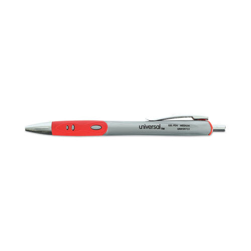Image of Universal Comfort Grip Gel Pen, Retractable, Medium 0.7 mm, Red Ink, Gray/Red/Silver Barrel, Dozen