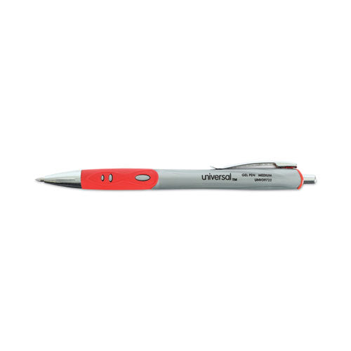 Image of Universal Comfort Grip Gel Pen, Retractable, Medium 0.7 mm, Red Ink, Gray/Red/Silver Barrel, Dozen