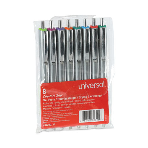 Image of Universal Comfort Grip Gel Pen, Retractable, Medium 0.7 mm, Assorted Ink and Barrel Colors, 8/Pack
