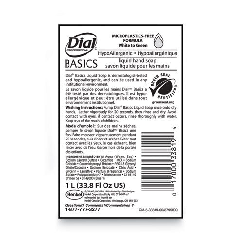 Image of Dial® Professional Basics MP Free Liquid Hand Soap Refill, Unscented, 1 L, 8/Carton