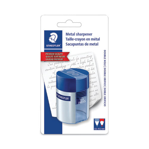 Image of Staedtler® Handheld Manual Double-Hole Plastic Sharpener, 1.57 X 1.65 X 2.2, Blue/silver, 6/box