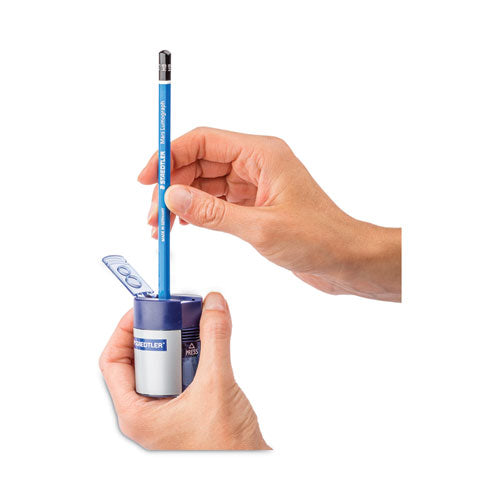Image of Staedtler® Handheld Manual Double-Hole Plastic Sharpener, 1.57 X 1.65 X 2.2, Blue/silver, 6/box