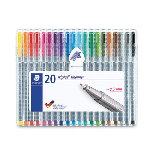 Image of Staedtler® Triplus Fineliner Porous Point Pen, 20 Color Set, Stick, Extra-Fine 0.3 mm, Assorted Ink and Barrel Colors, 20/Pack