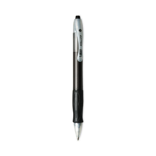 Image of BIC® Velocity Easy Glide Ballpoint Pen, Retractable, Medium 1 Mm, Black Ink, Translucent Black Barrel, Dozen