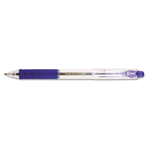 Image of Pentel® R.s.v.p. Rt Ballpoint Pen, Retractable, Medium 1 Mm, Blue Ink, Clear Barrel, Dozen