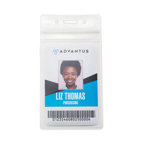 Image of Advantus Resealable ID Badge Holders, Vertical Orientation, Transparent Frost 2.68" x 5" Holder, 2.38" x 3.75" Insert, 50/Pack
