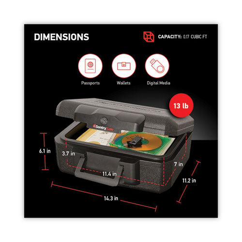 Image of Sentry® Safe 1200 Series Fire Chest, 0.18 Cu Ft, 14.3w X 11.2d X 6.1h, Black