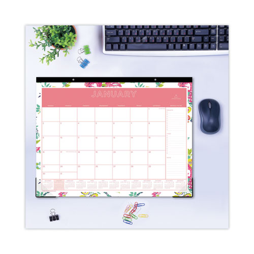 Image of Blue Sky® Day Designer Peyton Desk Pad Calendar, Floral Artwork, 22 x 17, Black Binding, Clear Corners, 12-Month (Jan to Dec): 2025