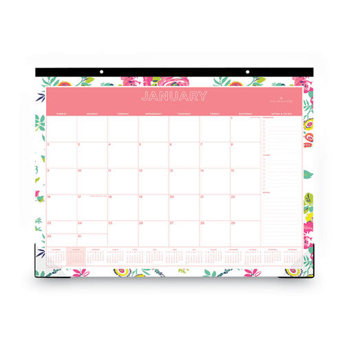 Image of Blue Sky® Day Designer Peyton Desk Pad Calendar, Floral Artwork, 22 x 17, Black Binding, Clear Corners, 12-Month (Jan to Dec): 2025