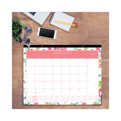Image of Blue Sky® Day Designer Peyton Desk Pad Calendar, Floral Artwork, 22 x 17, Black Binding, Clear Corners, 12-Month (Jan to Dec): 2025