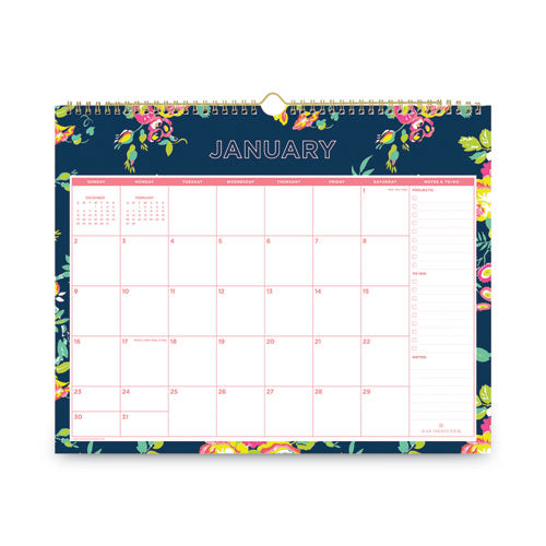 Image of Blue Sky® Day Designer Peyton Wall Calendar, Floral Artwork, 15 x 12, White/Navy Sheets, 12-Month (Jan to Dec): 2025