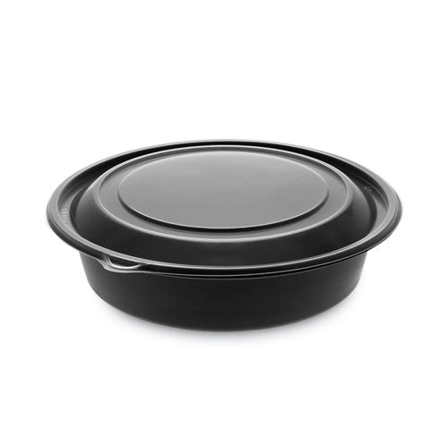 Image of Pactiv Evergreen EarthChoice MealMaster Container with Lid, 32 oz, 8" Diameter x 2.12" h, Black/Clear, Plastic, 250/Carton