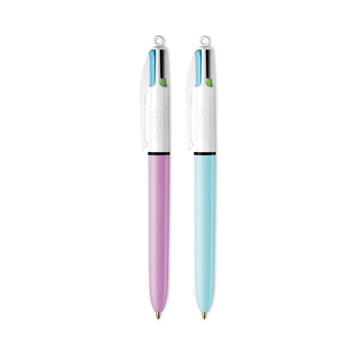Image of BIC® 4-Color Multi-Color Ballpoint Pen, Retractable, Medium 1 mm, Lime/Pink/Purple/Turquoise Ink, Assorted Barrel Colors, 2/Pack