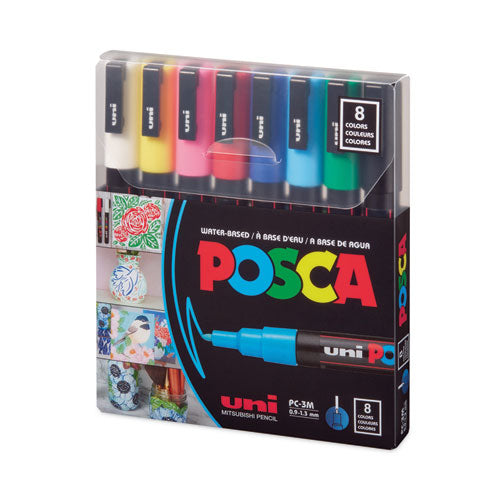 Image of POSCA Water-Based Paint Markers, Fine Bullet Tip, Assorted Colors, 8/Pack
