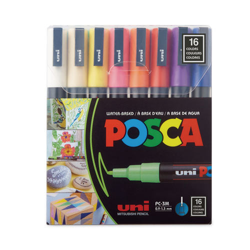 Image of POSCA Water-Based Paint Markers, Fine Bullet Tip, Assorted Colors,16/Pack