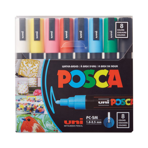 Image of POSCA Water-Based Paint Markers, Medium Bullet Tip, Assorted Colors, 8/Pack