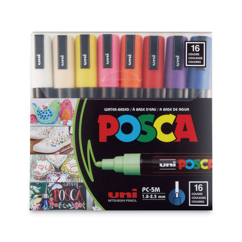 Image of POSCA Water-Based Paint Markers, Medium Bullet Tip, Assorted Colors, 16/Pack
