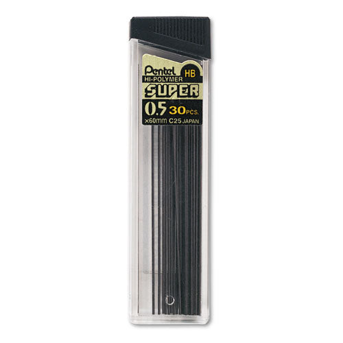 Image of Pentel® Super Hi-Polymer Lead Refills, 0.5 Mm, Hb, Black, 30/tube