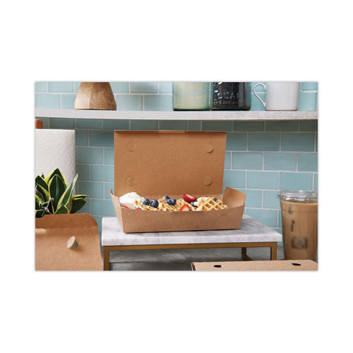Image of Pactiv Evergreen EarthChoice Tamper Evident OneBox Paper Box, 9 x 4.85 x 2, Brown, 100/Carton