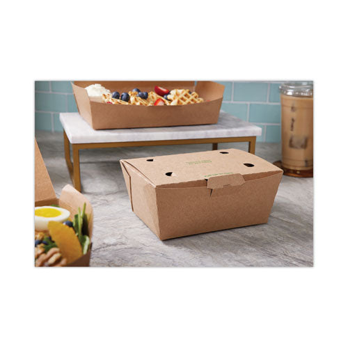 Image of Pactiv Evergreen EarthChoice Tamper Evident OneBox Paper Box, 6.54 x 4.5 x 3.25, Brown, 160/Carton