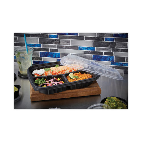 Image of Pactiv Evergreen EarthChoice Entree2Go Takeout Container, 3 Compartments, 48 oz, 11.75 x 8.75 x 2.13, Black, Plastic, 200/Carton