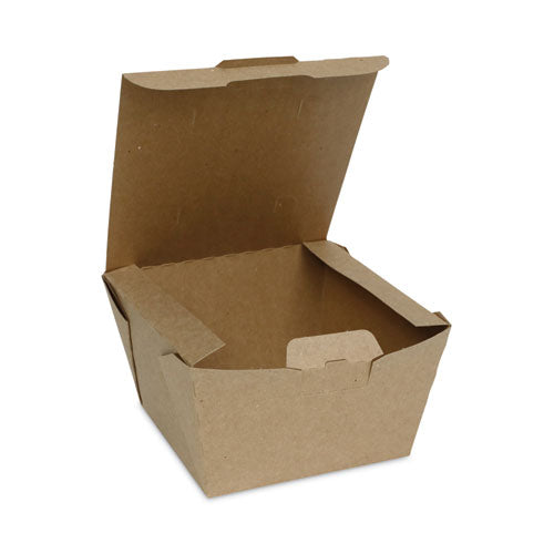 Image of Pactiv Evergreen EarthChoice Tamper Evident OneBox Paper Box, 4.5 x 4.5 x 3.25, Brown, 200/Carton
