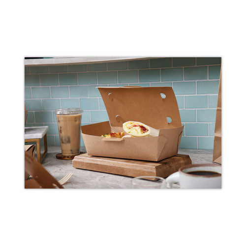 Image of Pactiv Evergreen EarthChoice Tamper Evident OneBox Paper Box, 9.04 x 4.85 x 2.75, Brown, 162/Carton