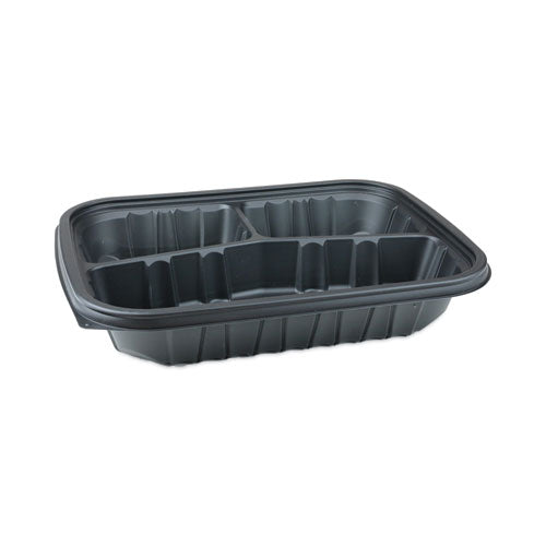 Image of Pactiv Evergreen EarthChoice Entree2Go Takeout Container, 3 Compartments, 48 oz, 11.75 x 8.75 x 2.13, Black, Plastic, 200/Carton