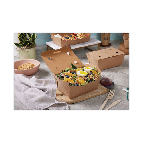 Image of Pactiv Evergreen EarthChoice Tamper Evident OneBox Paper Box, 4.5 x 4.5 x 3.25, Brown, 200/Carton