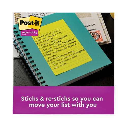 Image of Post-it® Notes Super Sticky Pads in Energy Boost Collection Colors, Note Ruled, 4" x 6", 45 Sheets/Pad, 24 Pads/Pack