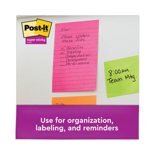 Image of Post-it® Notes Super Sticky Pads in Energy Boost Collection Colors, Note Ruled, 4" x 6", 45 Sheets/Pad, 24 Pads/Pack