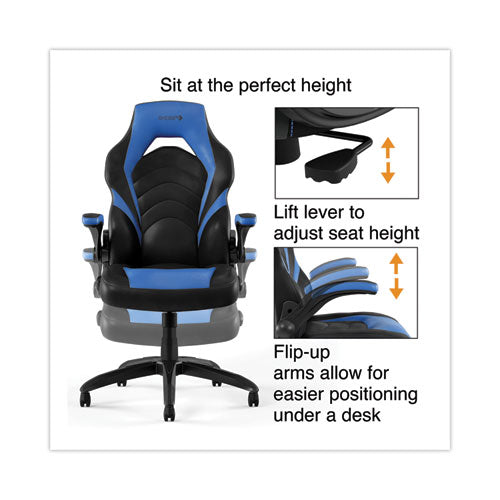 Image of Emerge Vortex Bonded Leather Gaming Chair, Supports Up to 301 lbs, 17.9" to 21.6" Seat Height, Blue/Black, Black Base