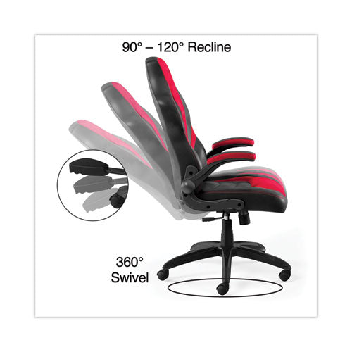 Image of Emerge Vortex Bonded Leather Gaming Chair, Supports Up to 301 lbs, 17.9" to 21.6" Seat Height, Red/Black Back, Black Base