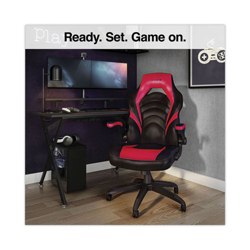 Image of Emerge Vortex Bonded Leather Gaming Chair, Supports Up to 301 lbs, 17.9" to 21.6" Seat Height, Red/Black Back, Black Base