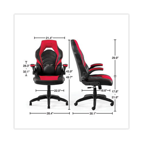 Image of Emerge Vortex Bonded Leather Gaming Chair, Supports Up to 301 lbs, 17.9" to 21.6" Seat Height, Red/Black Back, Black Base