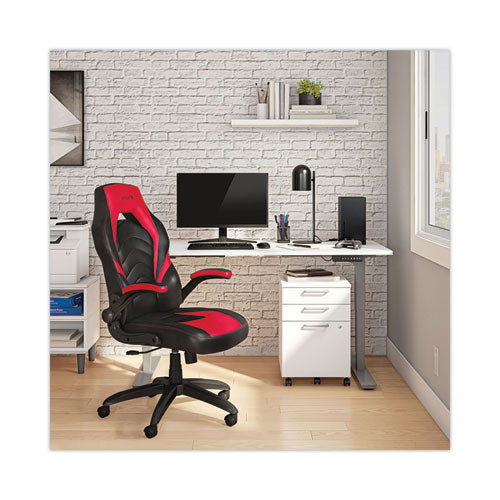 Image of Emerge Vortex Bonded Leather Gaming Chair, Supports Up to 301 lbs, 17.9" to 21.6" Seat Height, Red/Black Back, Black Base