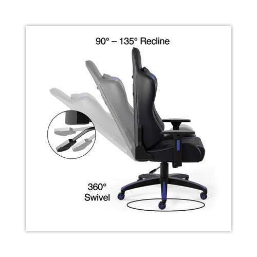 Image of Emerge Vartan Bonded Leather Gaming Chair, Supports Up to 275 lbs, Blue/Black Seat, Blue/Black Back, Black Base