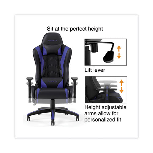 Image of Emerge Vartan Bonded Leather Gaming Chair, Supports Up to 275 lbs, Blue/Black Seat, Blue/Black Back, Black Base