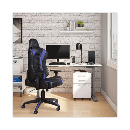 Image of Emerge Vartan Bonded Leather Gaming Chair, Supports Up to 275 lbs, Blue/Black Seat, Blue/Black Back, Black Base