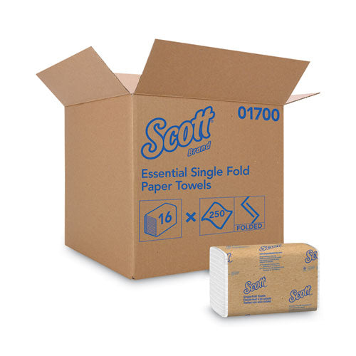 Image of Scott® Essential Single-Fold Towels, Absorbency Pockets, 9.3 x 10.5, 250/Pack, 16 Packs/Carton