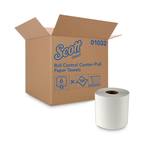 Image of Scott® Essential Roll Center-Pull Towels, 1-Ply, 8 x 12, White, 700/Roll, 6 Rolls/Carton