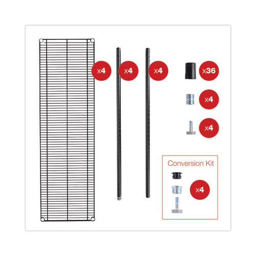 Image of Alera® All-Purpose Wire Shelving Starter Kit, Four-Shelf, 60w x 18d x 72h, Black Anthracite Plus