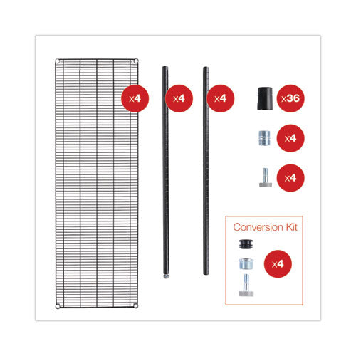 Image of Alera® BA Plus Wire Shelving Kit, Four-Shelf, 72w x 24d x 72h, Black Anthracite Plus