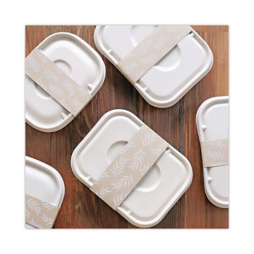 Image of World Centric® Fiber Container Sleeves, World Centric Leaf Design, 7.5 x 10 x 3.25, Natural, Paper, 800/Carton