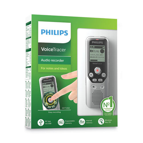 Image of Philips® Voice Tracer DVT1250 Audio Recorder, 8 GB, Black/Silver