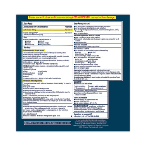 Image of Advil® Dual Action with Acetaminophen and Ibuprofen Caplets, 50 Packets of 2 Caplets